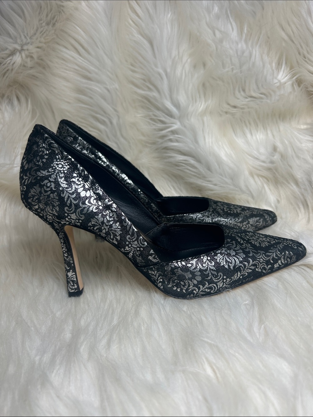 Donald Pliner Heels Women's Size 8.5 Pola Brocade Metallic Stilettos